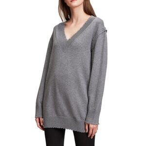 T Alexander Wang Raw Edge V-Neck Longer Length Sweater Gray Size XS Women’s